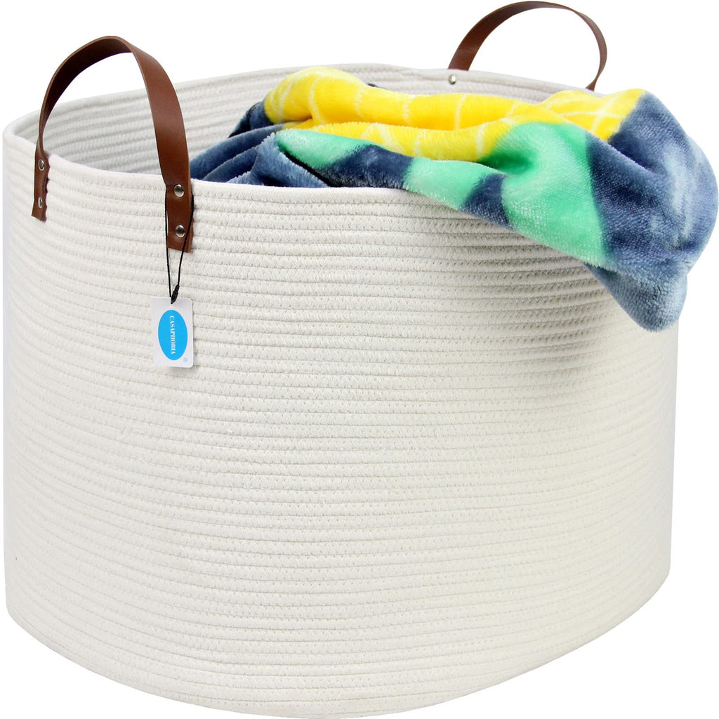 Casaphoria Extra Large Woven Cotton Rope Storage Basket For Organizing Towels Blanket Laundry Baskets For Bathroom,White Tall La