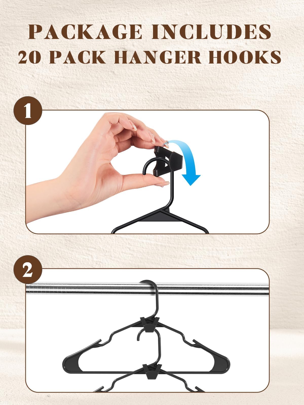 House Day Black Plastic Hangers 50 Pack With 20 Pack Hanger Connector Hooks, Premium Slim Clothes Notched Hangers Space Saving,
