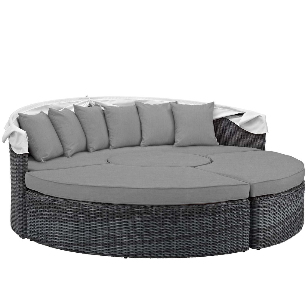 Modway Summon Outdoor Patio Daybed with Canopy and Sunbrella Cushions in Canvas Gray