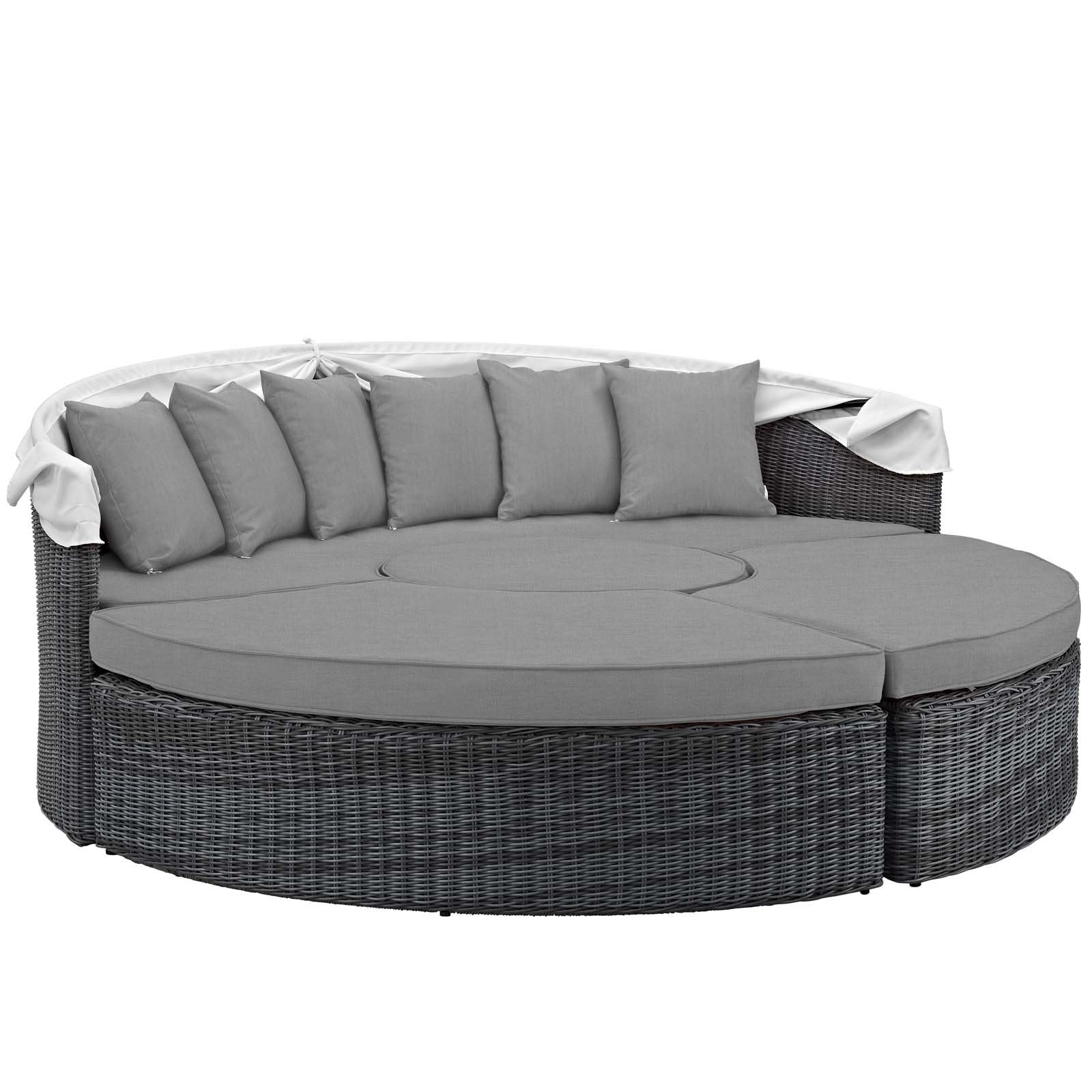 Modway Summon Outdoor Patio Daybed with Canopy and Sunbrella Cushions in Canvas Gray