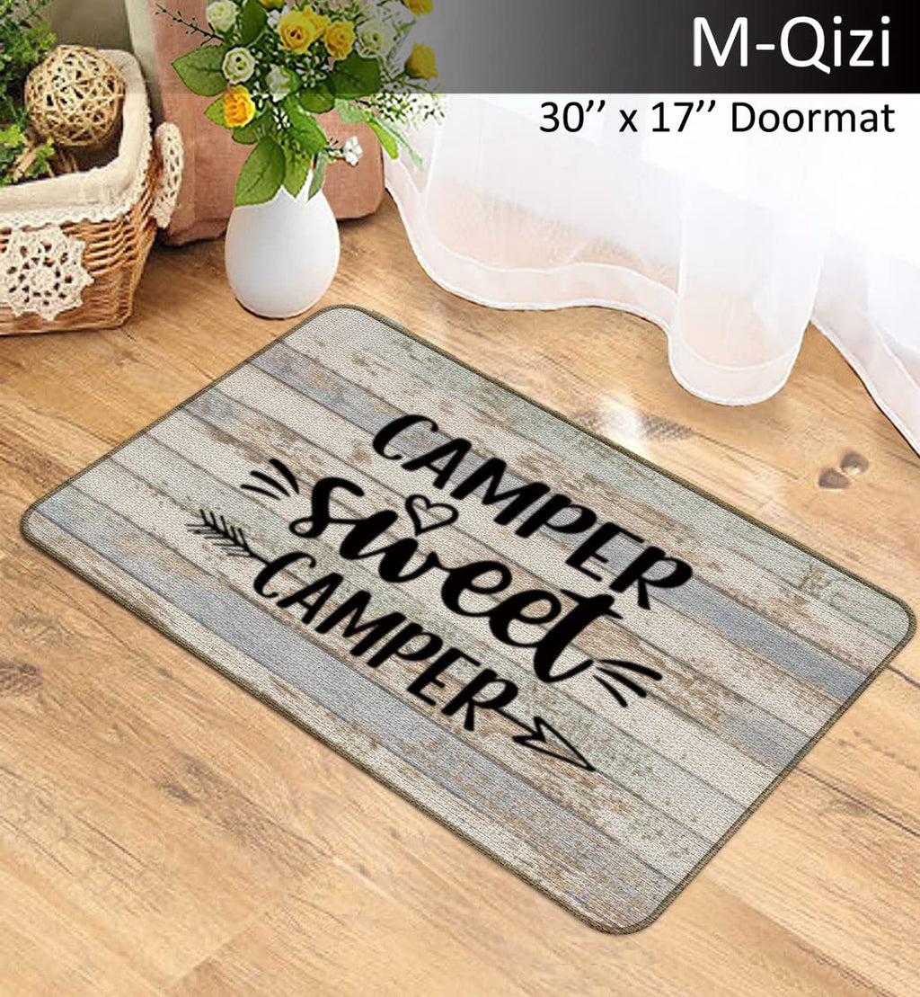 Camper Sweet Camper Decorative Doormat 17   X30   ,Happy Camper Let The Adventure Begin Reversible Throw Pillowcase 18   X18   ,