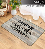 Camper Sweet Camper Decorative Doormat 17   X30   ,Happy Camper Let The Adventure Begin Reversible Throw Pillowcase 18   X18   ,