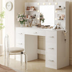 Yeshomy Vanity Desk With Mirror, Power Outlet And 10 Lights, Makeup Table With 7 Drawers, 3 Color Modes Available For Bedroom, White