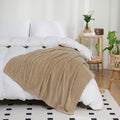 Puncuntex Flannel Fleece Throw Blanket Khaki 90''  90'',Super Soft Plush Cozy Blanket With Square Grid Design Luxury For Couch S