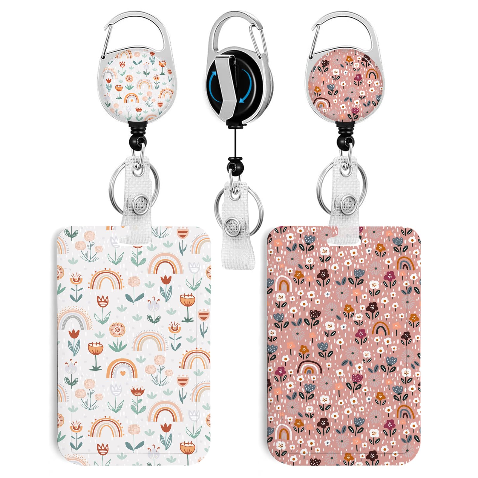 2 Pack Retro Rainbow Id Badge Holder With Clip Badge Reels Retractable Heavy Duty,Keychain,Id Holder For School Nurse Office