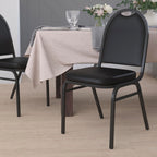 Flash Furniture HERCULES Commercial Grade 500 LB. Capacity Dome Back Stack Chair - Black Vinyl Upholstery - Black Metal Frame - Built-In Handle