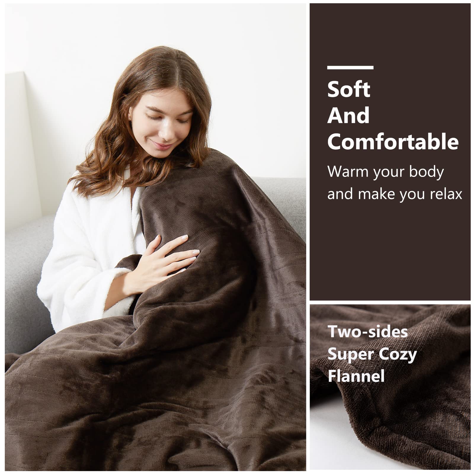 Tefici Electric Heated Blanket Throw, Super Cozy Soft 2-Layer Flannel 50'' X 60'' Heated Throw With 3 Heating Levels & 4 Hours A