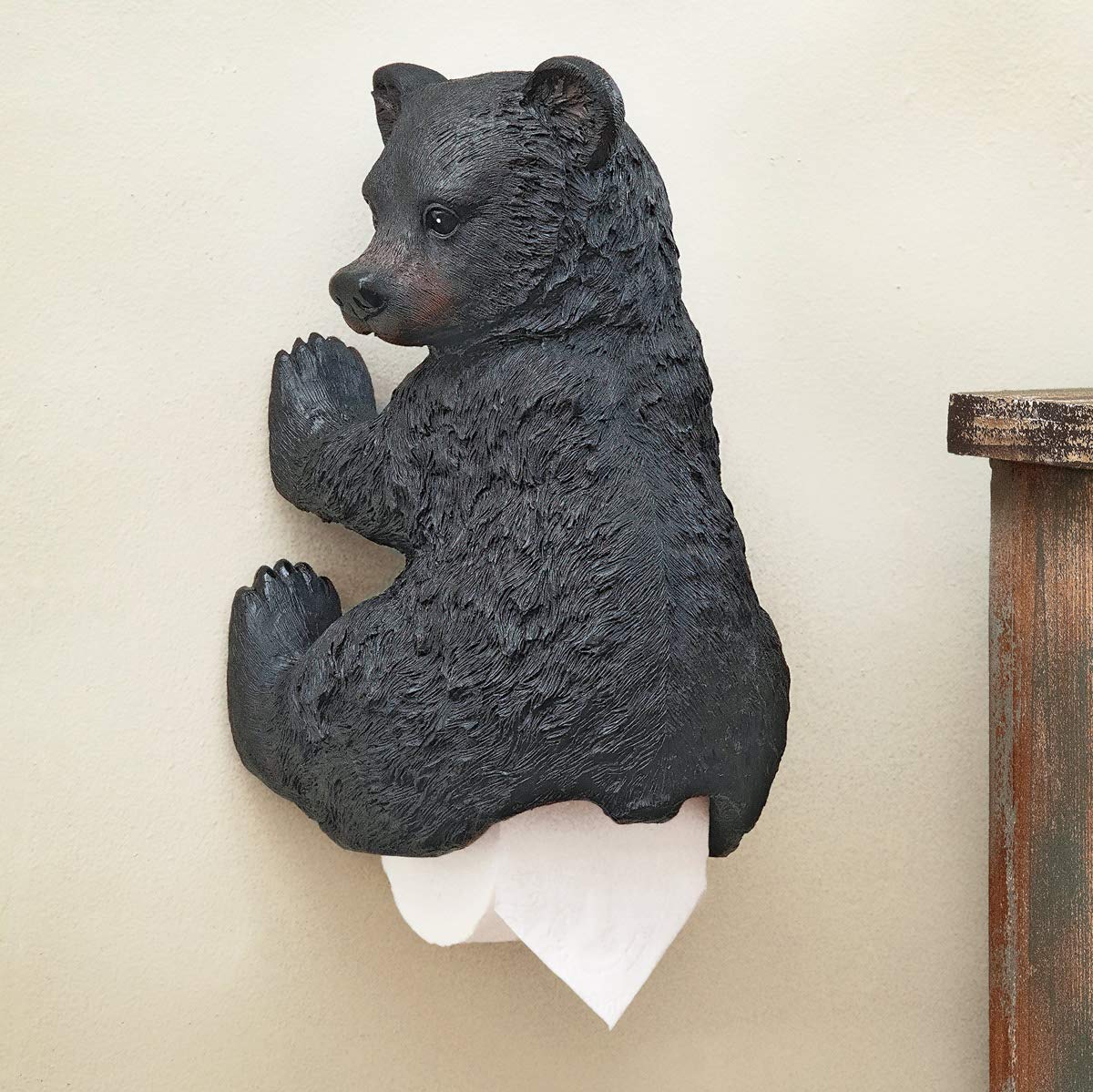 Black Forest D  cor - Bear Cub Toilet Paper Holder for Home, Cabin, Lodge, Bathroom - Vintage Rustic Wall D  cor - Wood Resin