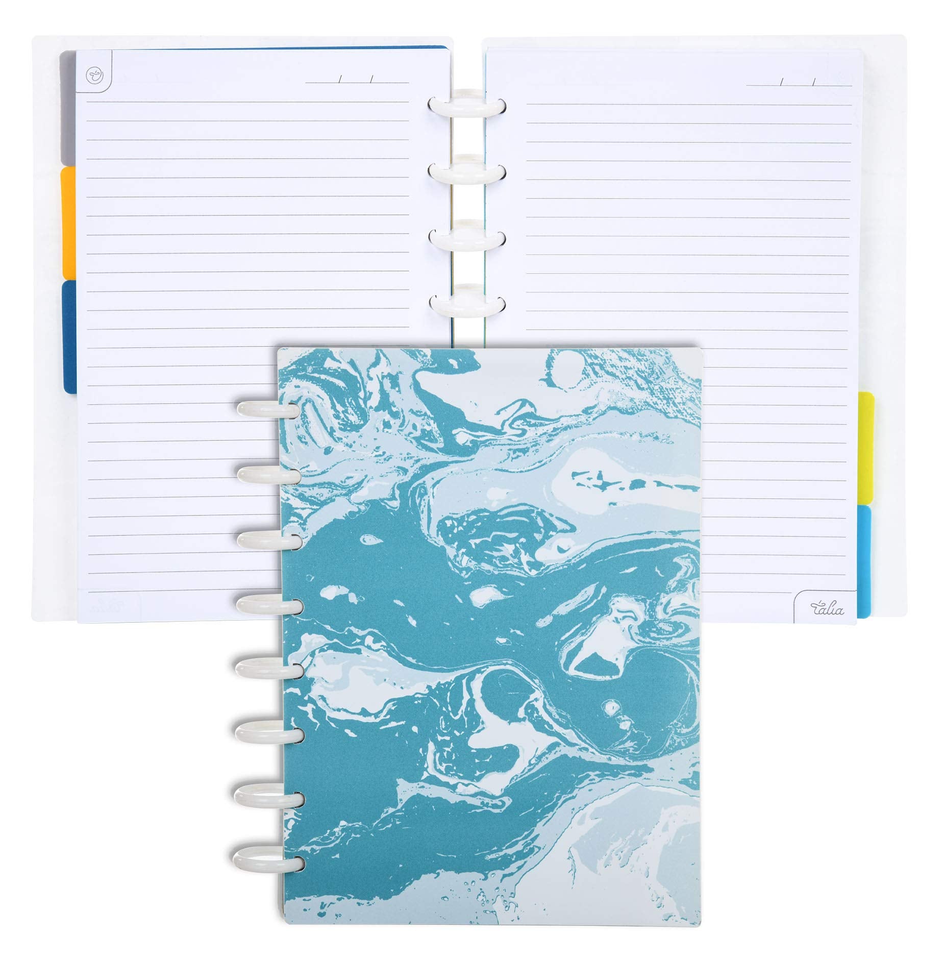 Talia Discbound Notebooks, Planner, Customizable, (Teal Marble Flow, Junior (5.5In X 8.5In))