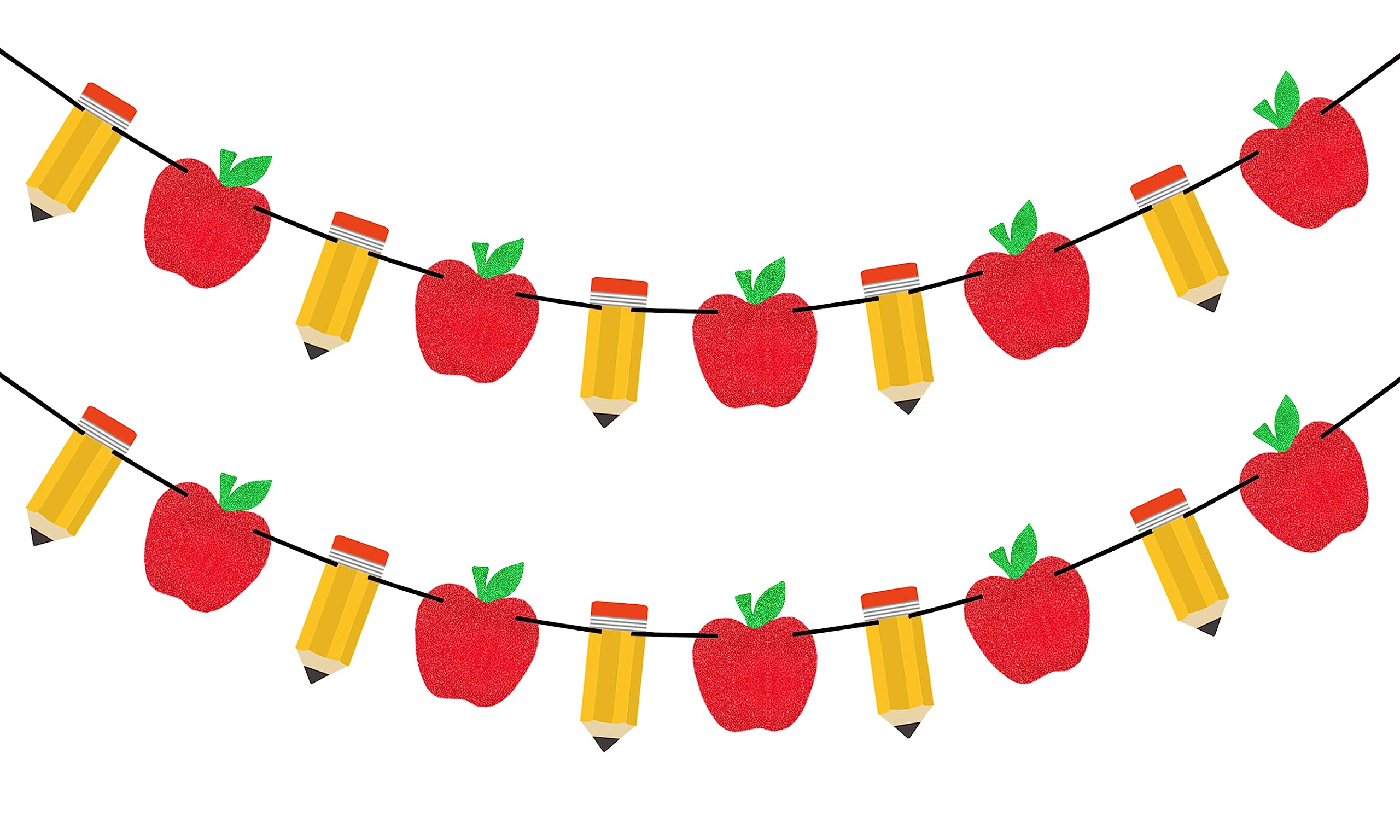 Vilifever 2 Pieces Pencil Apple Banner For Back To School Decorations, First Day Of School Classroom Decorations Party Supplies,
