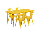 Flash Furniture Commercial Grade 31.5" x 63" Rectangular Orange Metal Indoor-Outdoor Table Set with 4 Stack Chairs