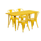 Flash Furniture Commercial Grade 31.5" x 63" Rectangular Orange Metal Indoor-Outdoor Table Set with 4 Stack Chairs