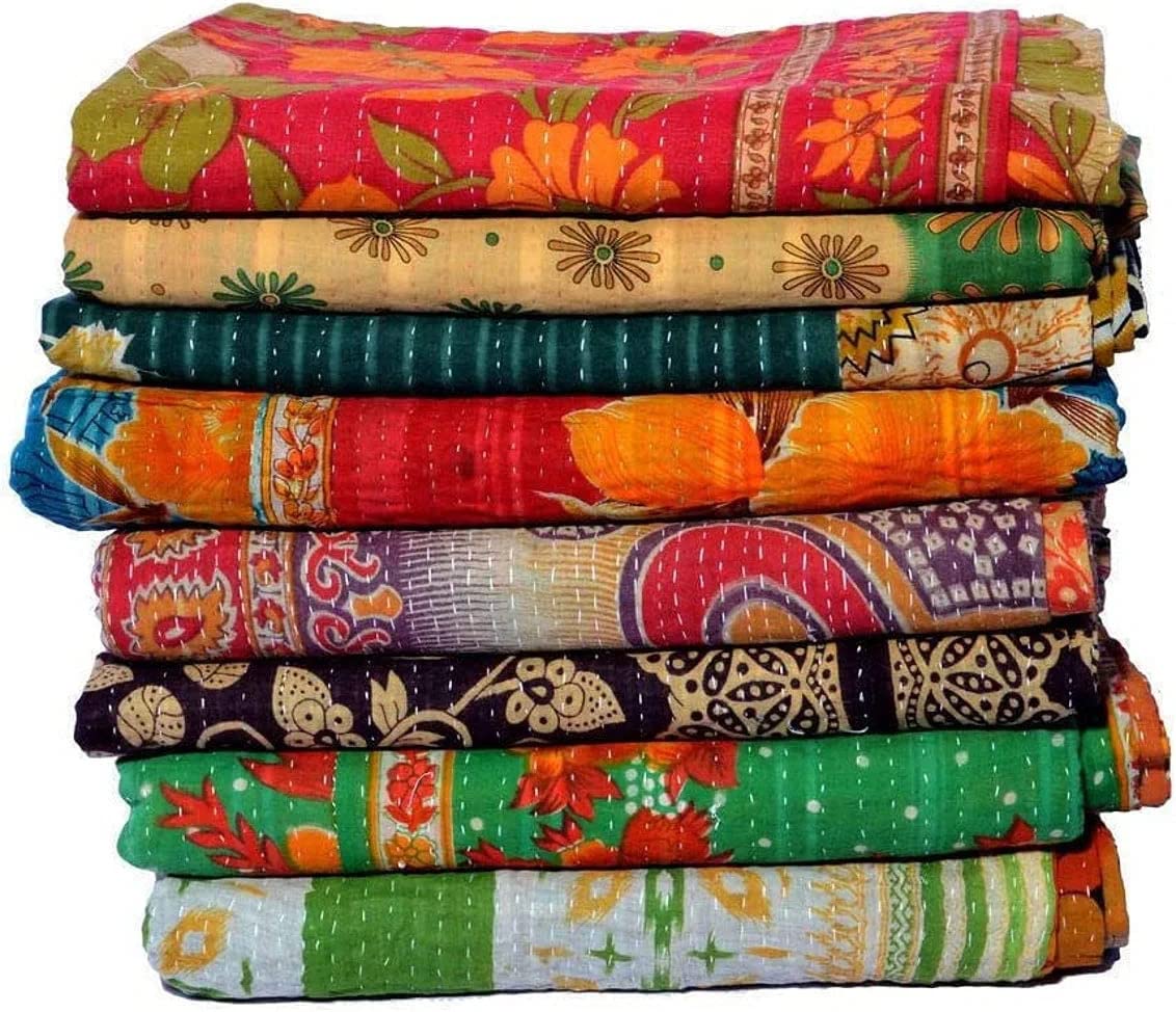 Royal Craft Whole Lot Of Indian Vintage Kantha Quilt Handmade Throw Reversible Blanket Bedspread Cotton Fabric Bohemian Quilt (4