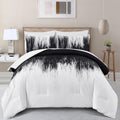 Dinjoy Ombre Black Comforter Set Full Size Gradient Black White Boho Bedding Set For Teen Men Women 7 Pieces Bed In A Bag Bohemi
