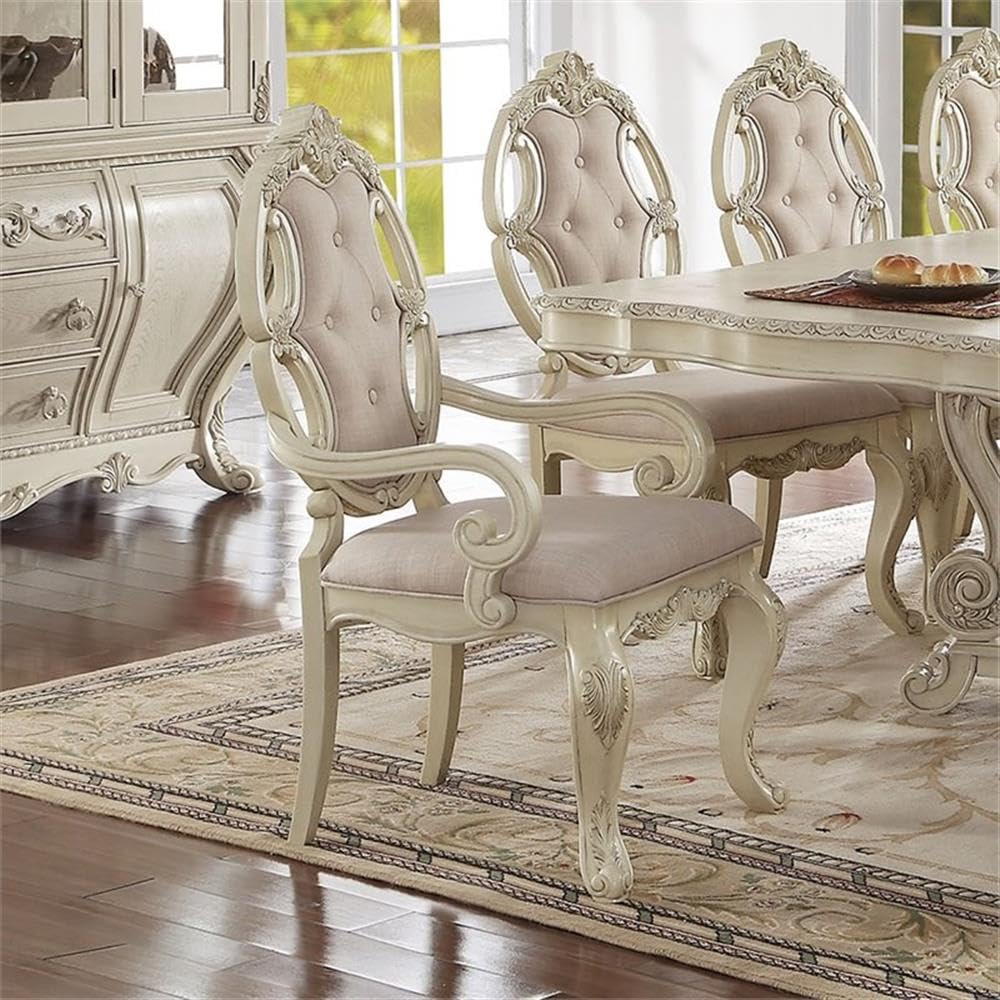 Acme Ragenardus Wooden Dining Arm Chair in Gray and Antique White Set of 2