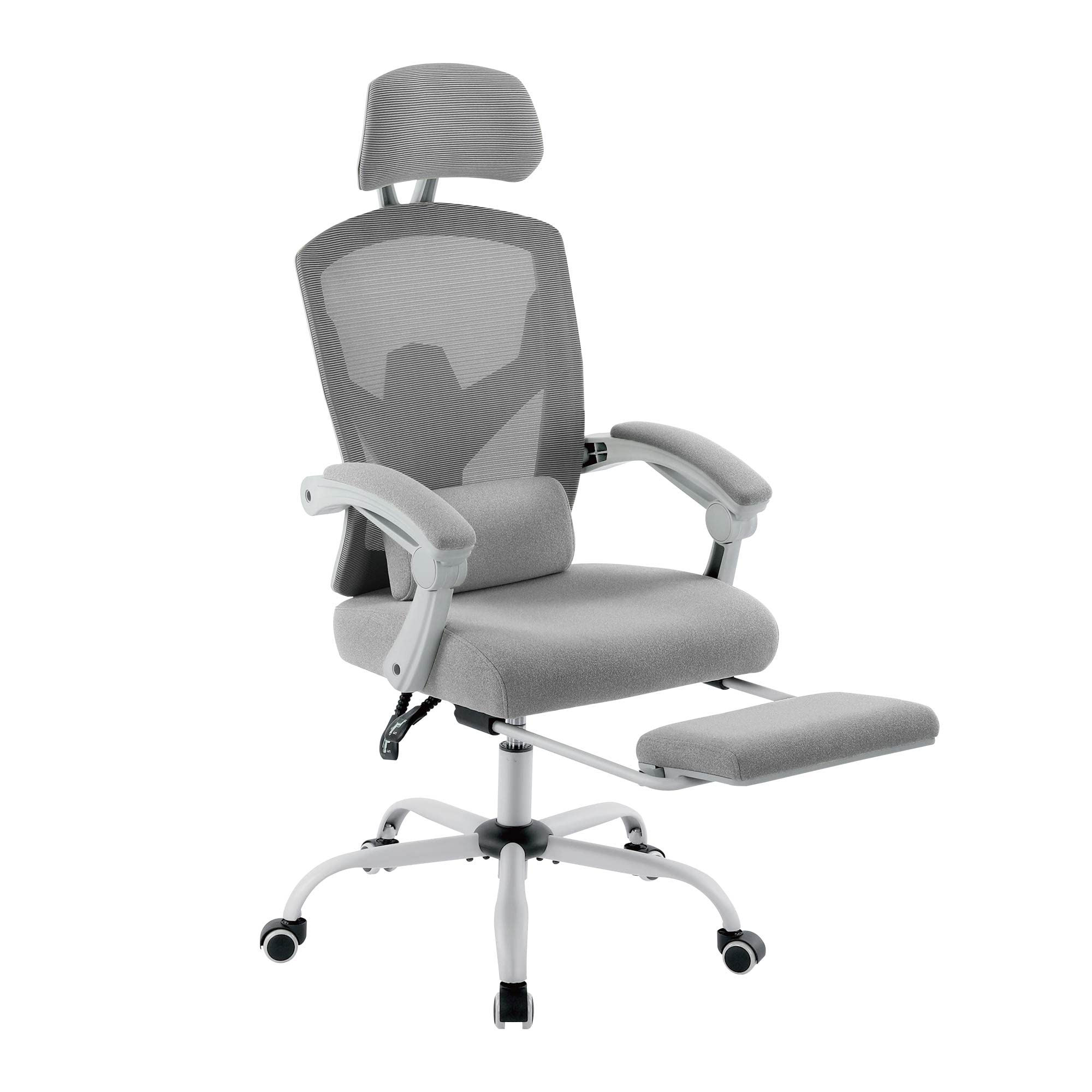 Sweetcrispy Office Computer Desk Chair, Ergonomic High-Back Mesh Rolling Work Swivel Chairs With Wheels, Comfortable Lumbar Support, Comfy Arms For Home, Bedroom, Study, Student, Grey