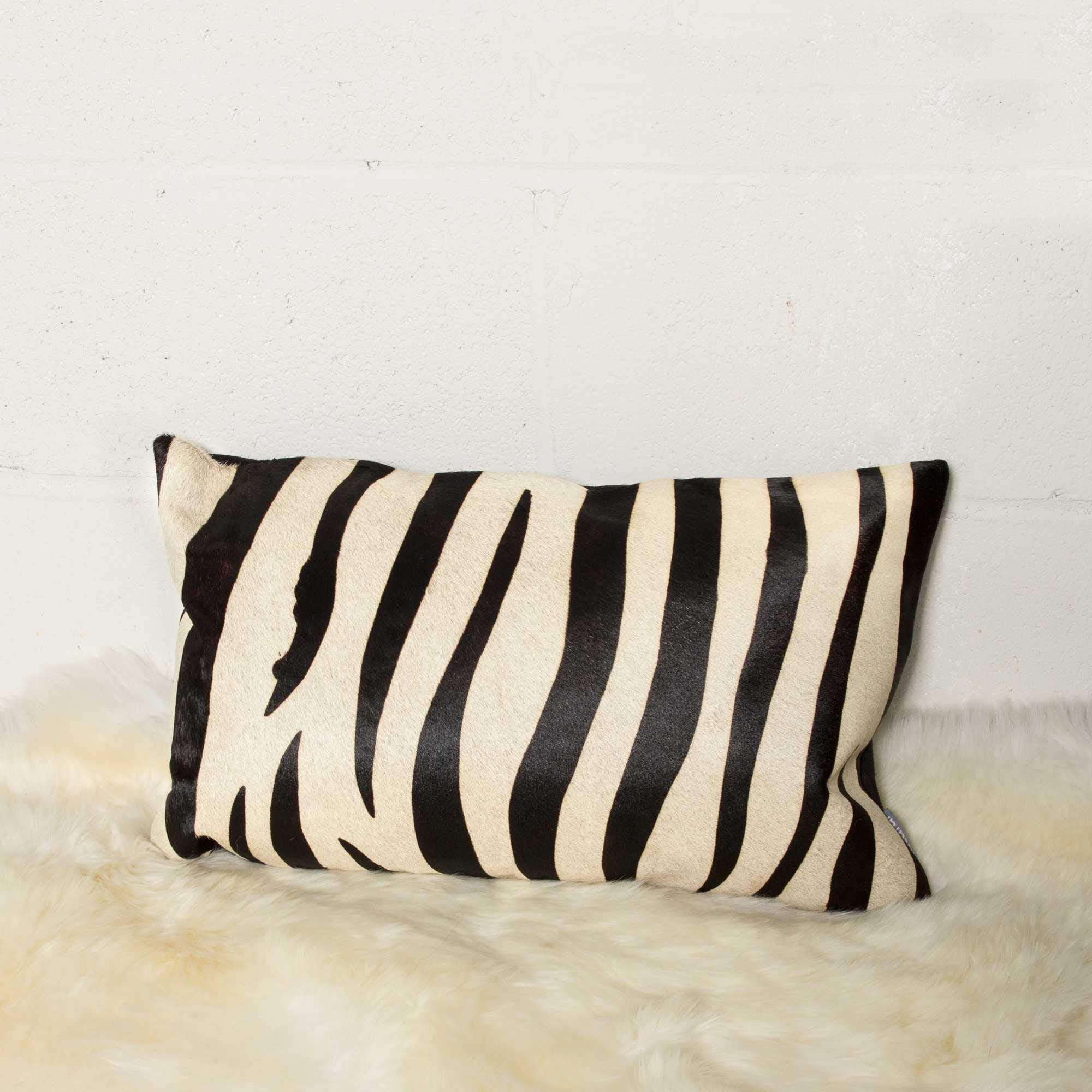 HomeRoots Cowhide, Microsuede, Polyfill 12' x 20' x 5' Zebra Black On Off White Cowhide - Pillow