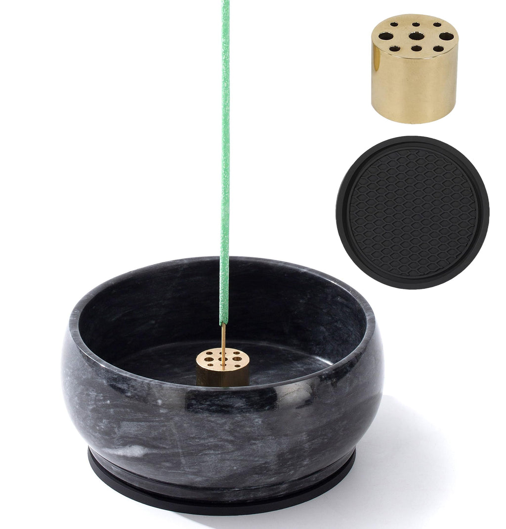 Incense Holder, Incense Burner ash Catcher with Brass 9 Holes Incense Stick Holder for Home Decor Yoga Spa Madiation (Natural Bl