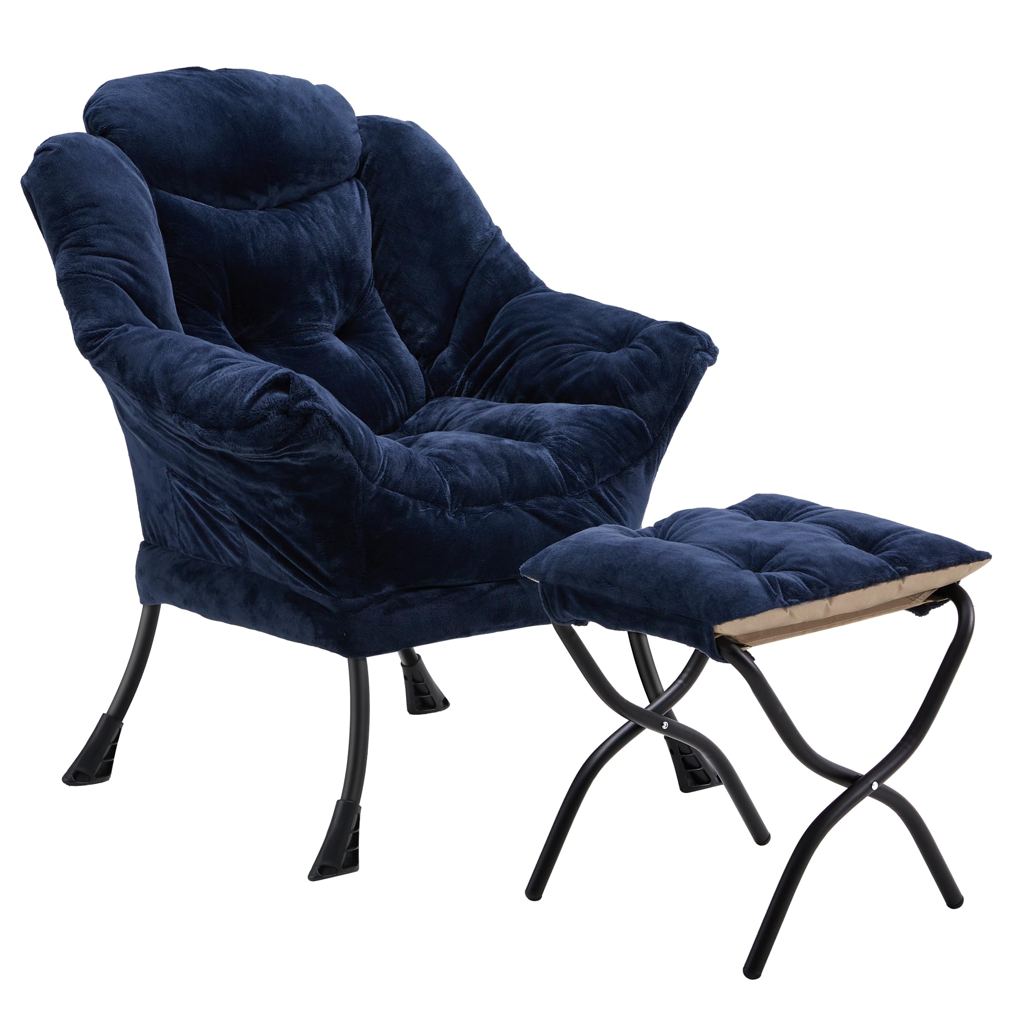 Youtanic Lazy Chair With Folding Ottoman, Accent Chair Plush Upholstered With Metal Structure And Non-Slip Pads, Sofa Armchair W