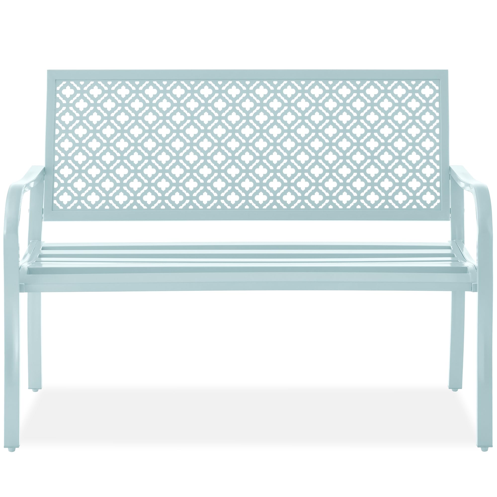 Best Choice Products Outdoor Bench 2-Person Metal Steel Benches Furniture For Garden, Patio, Porch, Entryway W/Geometric Backrest, 790Lb Capacity - Sky Blue