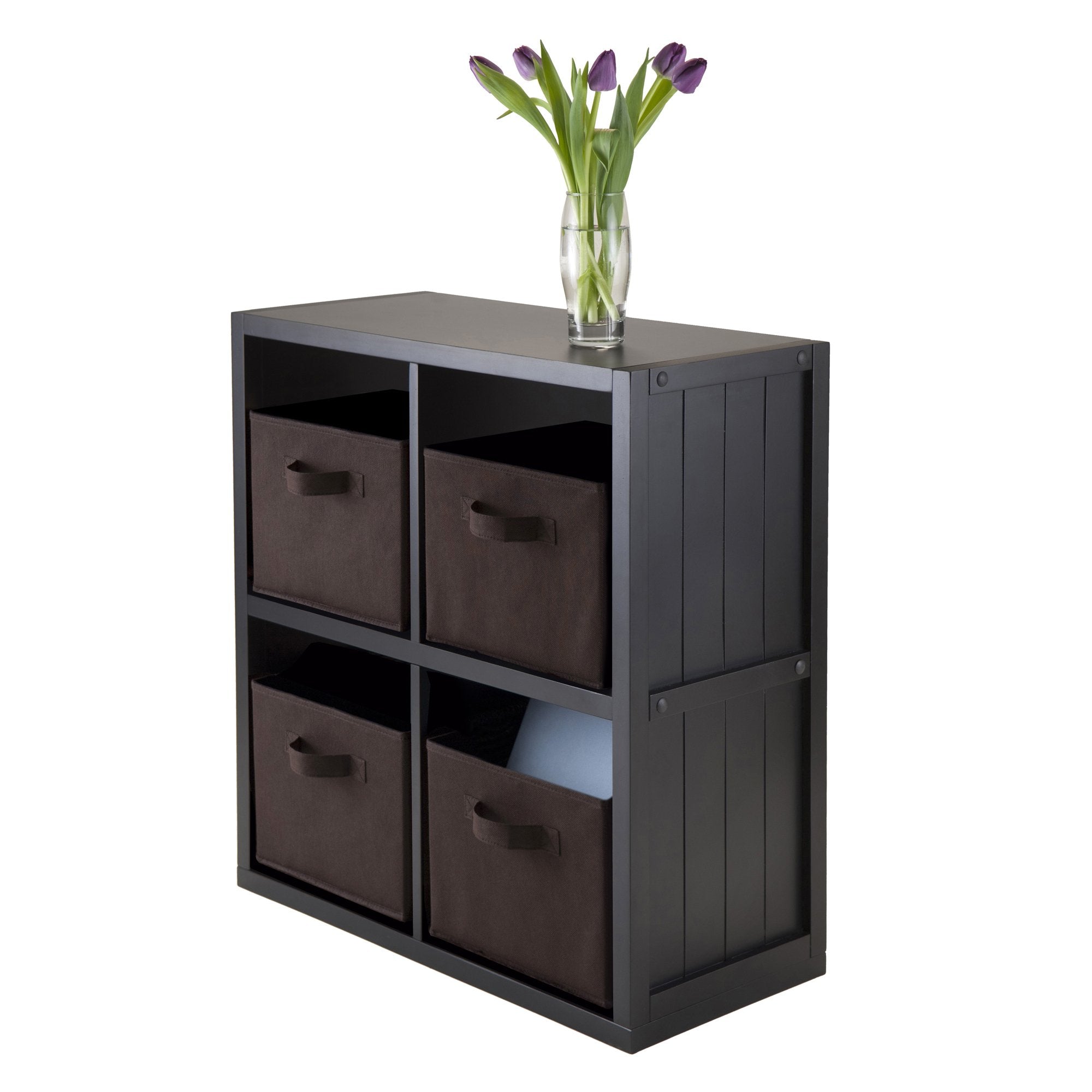 Winsome Timothy 5-Pc Set, 2x2 Grid Shelf & 4 Fabric Baskets