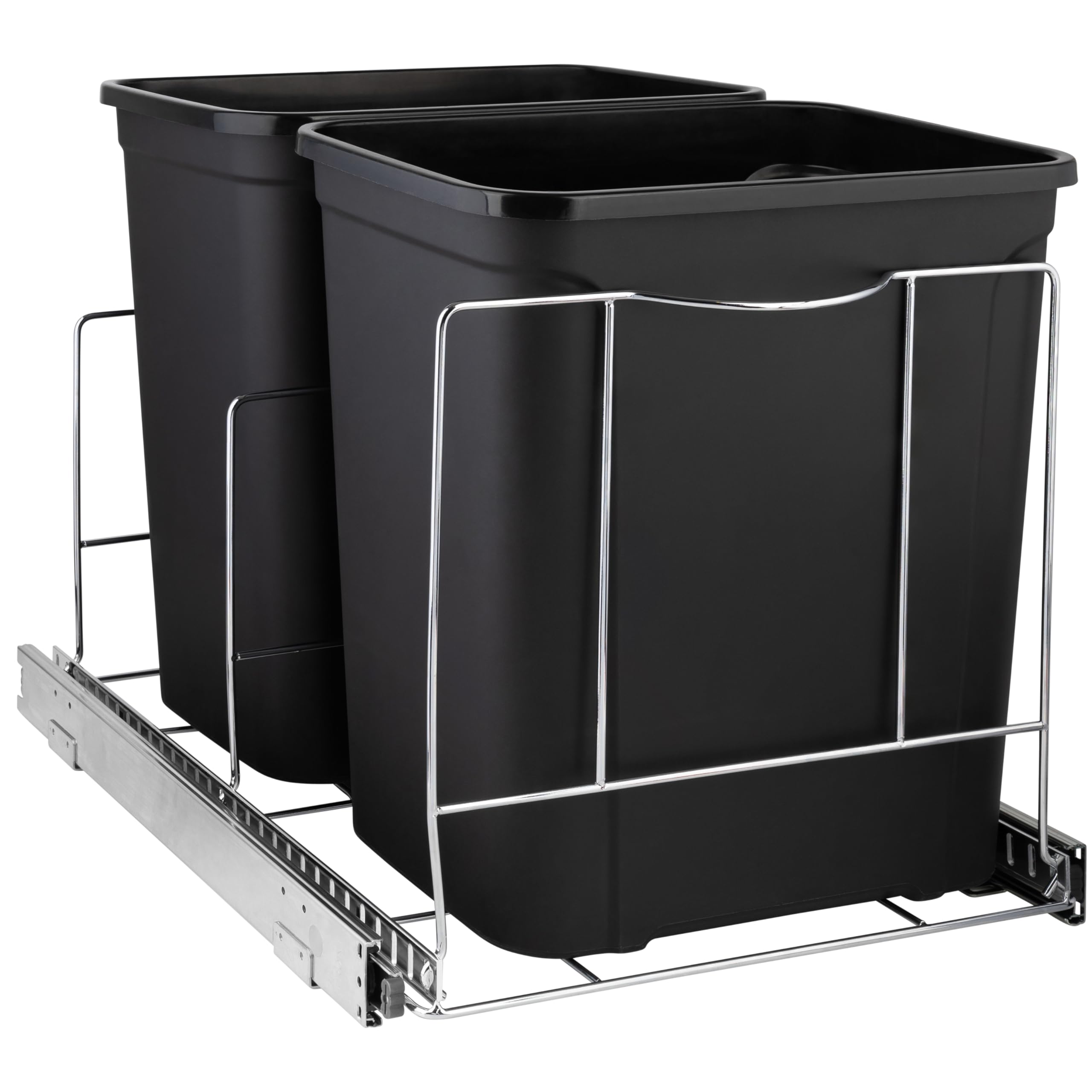 Hold N Storage Pull Out Double Trash Can Under Cabinet - Heavy Duty Metal Sliding System with Lifetime Limited Warranty, Adjust