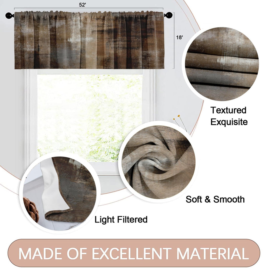 Emvency 2 Pack Valances Window Treatments, Abstract Dark Brown Art Painting Blackout Drapes Adjustable Curtain Valances For Wind