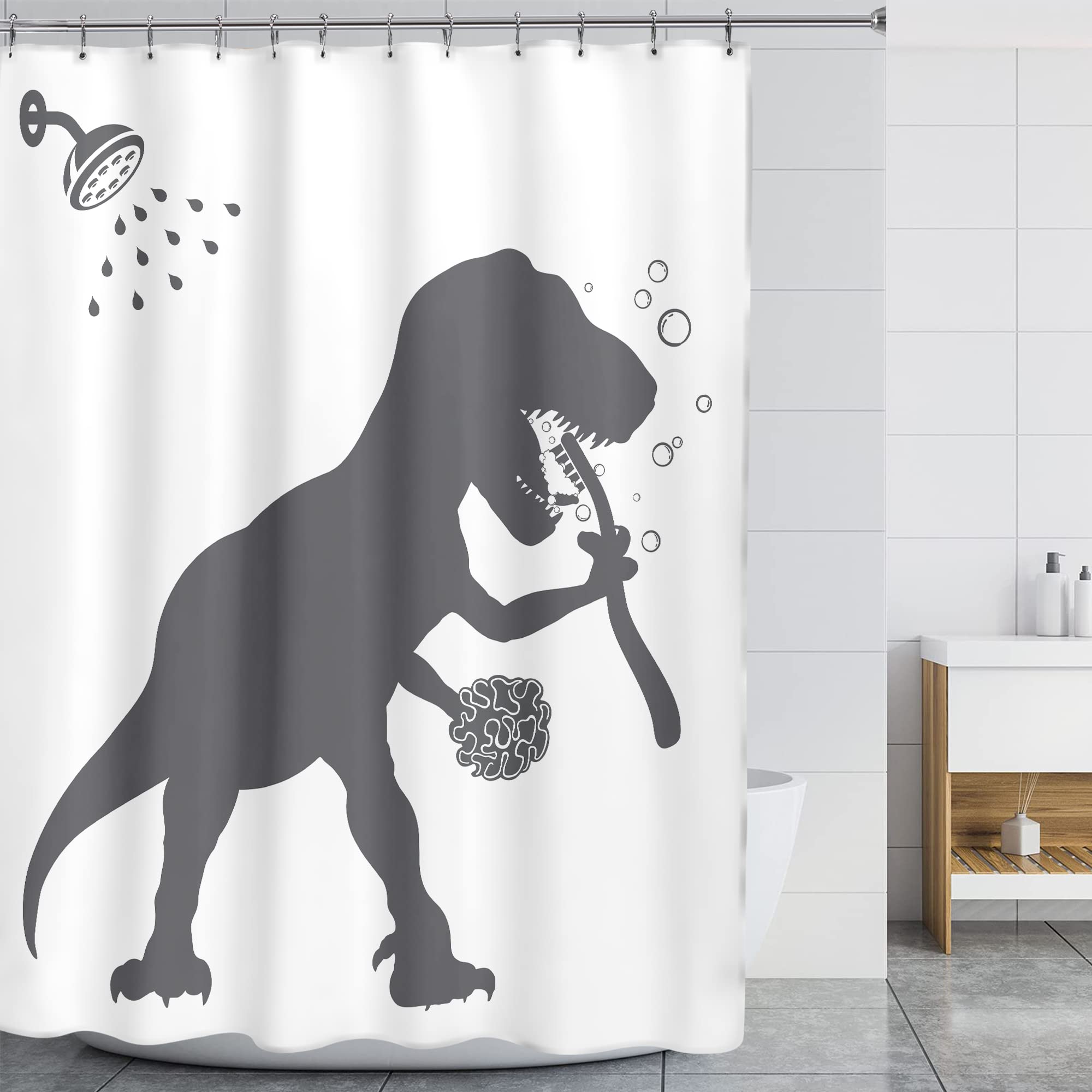 Lghtyro Extra Long Funny Dinosaur Shower Curtain 71Wx84H Inch Cool Dino Shower Curtain Bathroom Set Cute Animal Shadow Silhouett