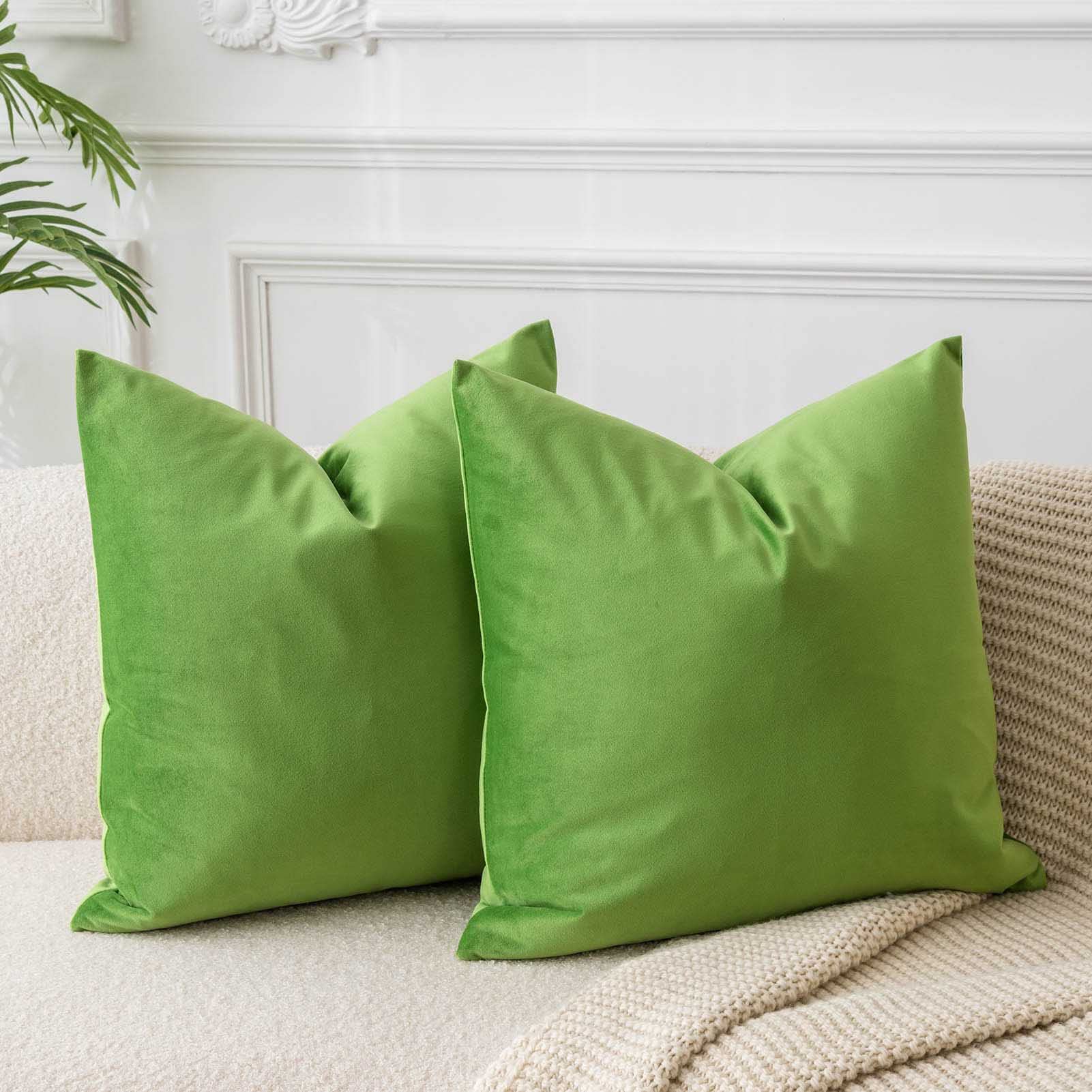 Juspurbet Apple Green Velvet Throw Pillow Covers 14X14 Inches Set Of 2 With Zipper,Decorative Soft Solid Pillow Covers For Couch