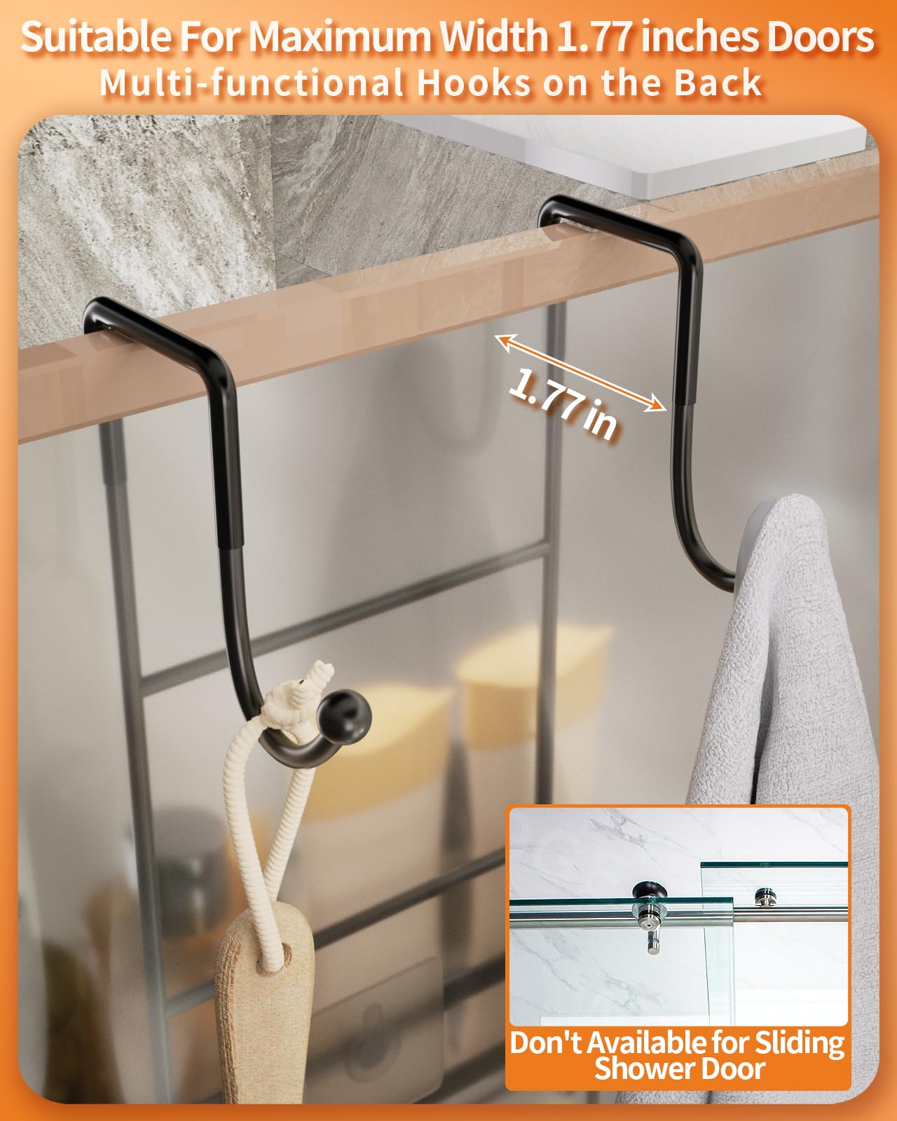 SWTYMIKI Over The Door Shower Caddy, Double Soap Holder, 16 Hooks, Black, No Drilling, Model ZWJ76