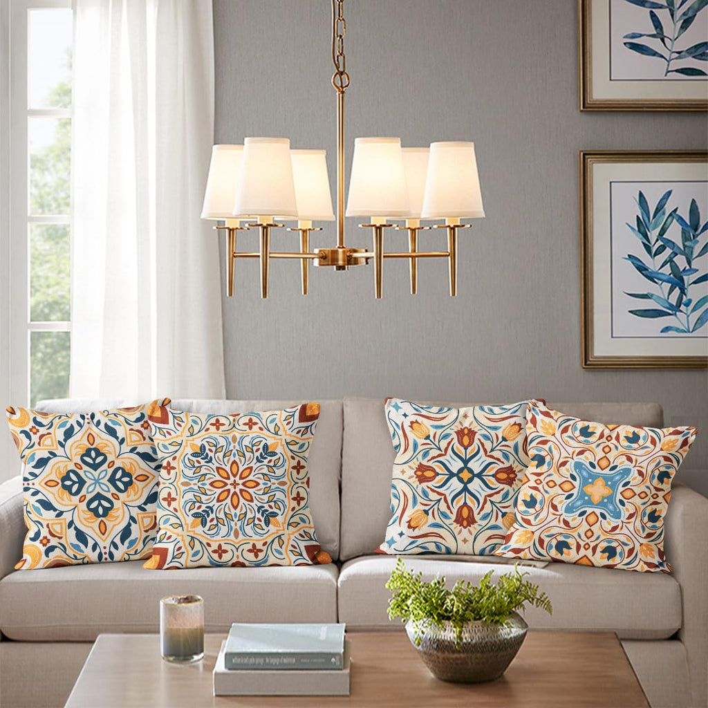 M-Qizi Flower Pattern Navy Blue Throw Pillow Covers, Blue Accents Pillow Decor, Blue Accents Theme Room Decor, Pillow Cases For