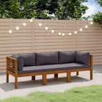 vidaXL 3-Seater Patio Lounge Set - Solid Acacia Wood Outdoor Sofa with Removable Cushions - Weather Resistant, Modular Design, Dark Gray