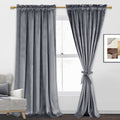Jiuzhen Grey Velvet Curtains 90 Inches For Living Room - Thermal Insualted Room Darkening Rod Pocket Thick Velvet Window Drapes