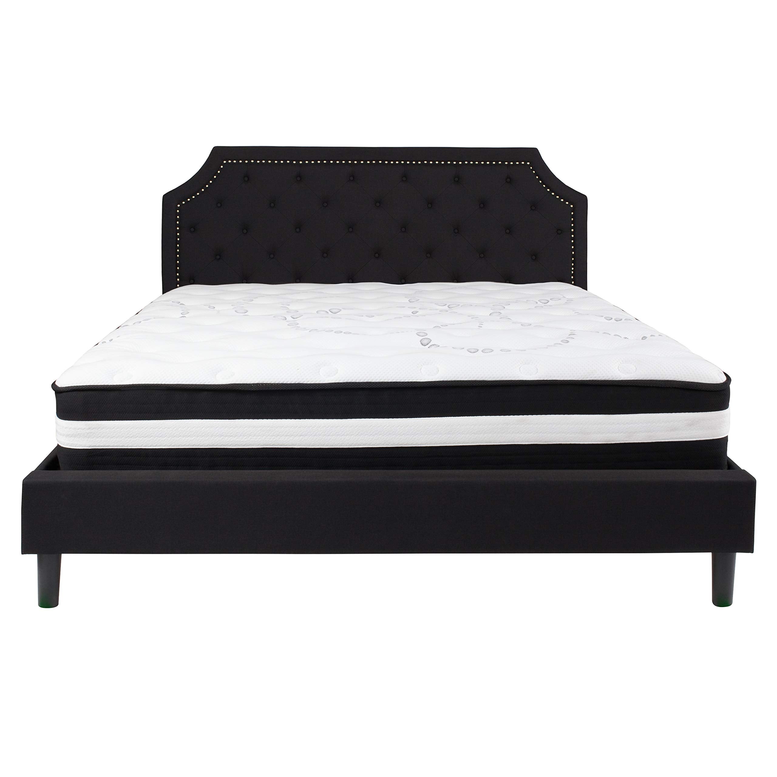 Flash Furniture Brighton King Size Tufted Upholstered Platform Bed In Black Fabric With Pocket Spring Mattress