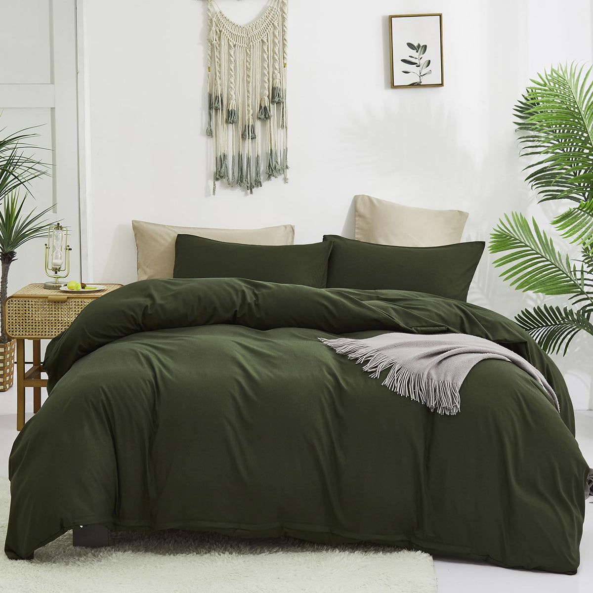 Luxlovery Army Green Comforter Cal King Dark Green Bedding Comforter Set California King Olive Green Bedding Set Cotton Soft Bre
