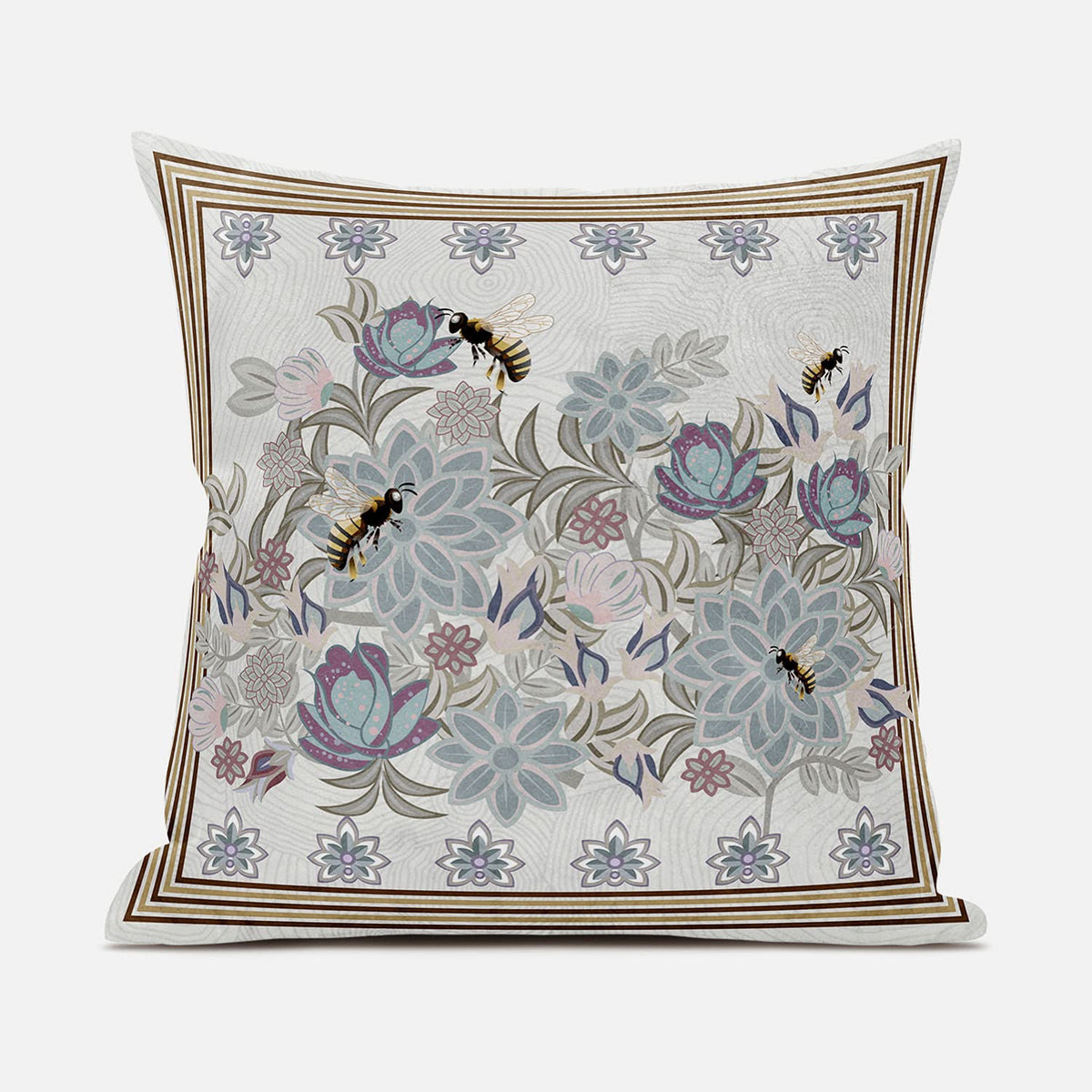 HomeRoots 26x26 Pink Gray Bee Blown Seam Broadcloth Animal Print Throw Pillow