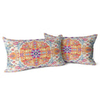 Snycler Orange Blue Ethnic Boho Pillow Covers 12X20 In Boho Carpet Cream Coral Floral Decorative Couch Pillow Cases With Zipper