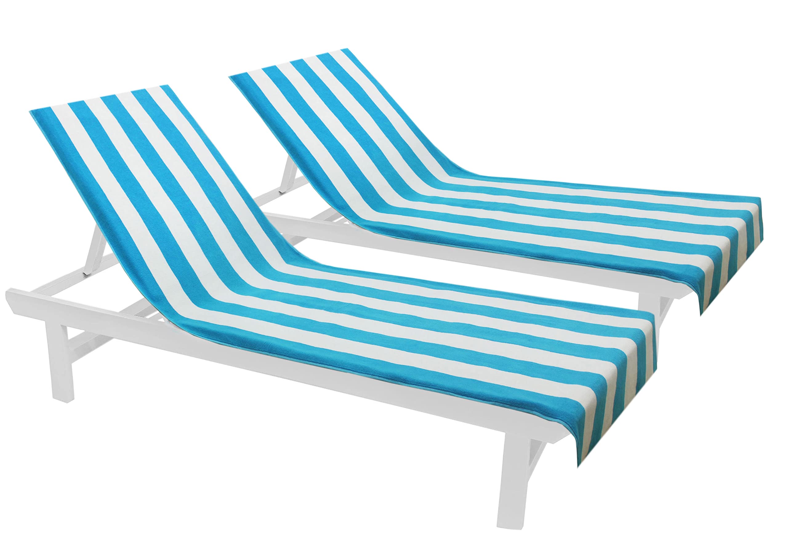Cotton Craft Pool Lounge Chair Cover - 2 Pack Cabana Stripe 100% Cotton Soft Premium Ringspun Terry Towel Chaise Patio Picnic Sp