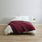 Sunbeam Queen Size Electric Fleece Heated Blanket In Garnet With Dual Zone