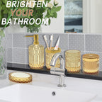 Brown Bathroom Accessory Set 5Pcs - Amber Glass Bathroom Accessories With Toothbrush Holder Set, Soap Dispenser, Soap Dish, Tumb
