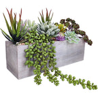 Supla Artificial Potted Succulents Plants Arrangement Fake Succulent Plants In Rectangular Wooden Pot Arrangement For Table Cent