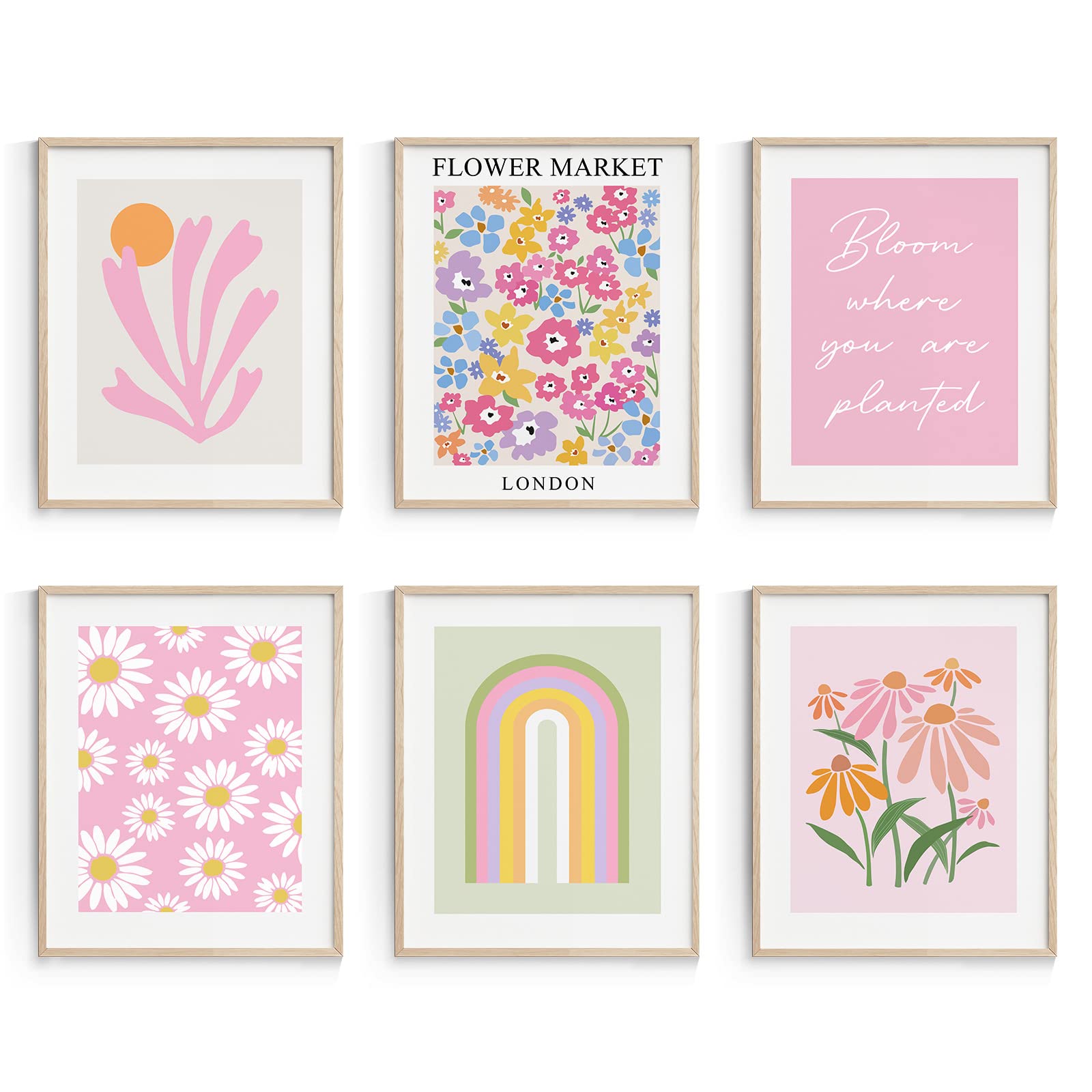 Habseligkeit Pink Danish Pastel Wall Decor for Girls Dorm, Boho Matisse Wall Art Prints, Flower Market Posters for Room Decor Ae