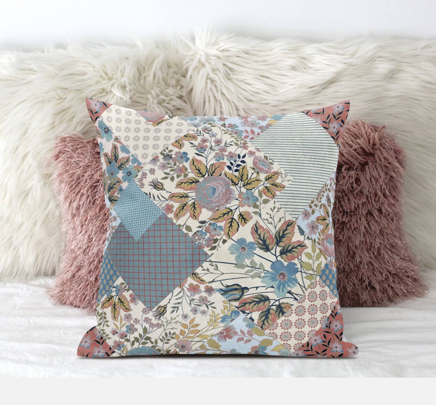 HomeRoots Brown Pink Gold Pink Floral Zippered Suede Throw Pillow
