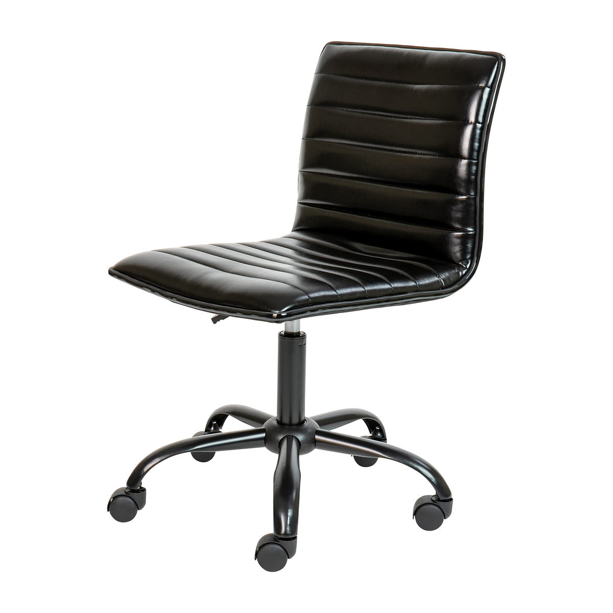 Flash Furniture Alan Office Task Chair - Black Vinyl - Black Frame - Armless - Ribbed Back and Seat - Low Back Design