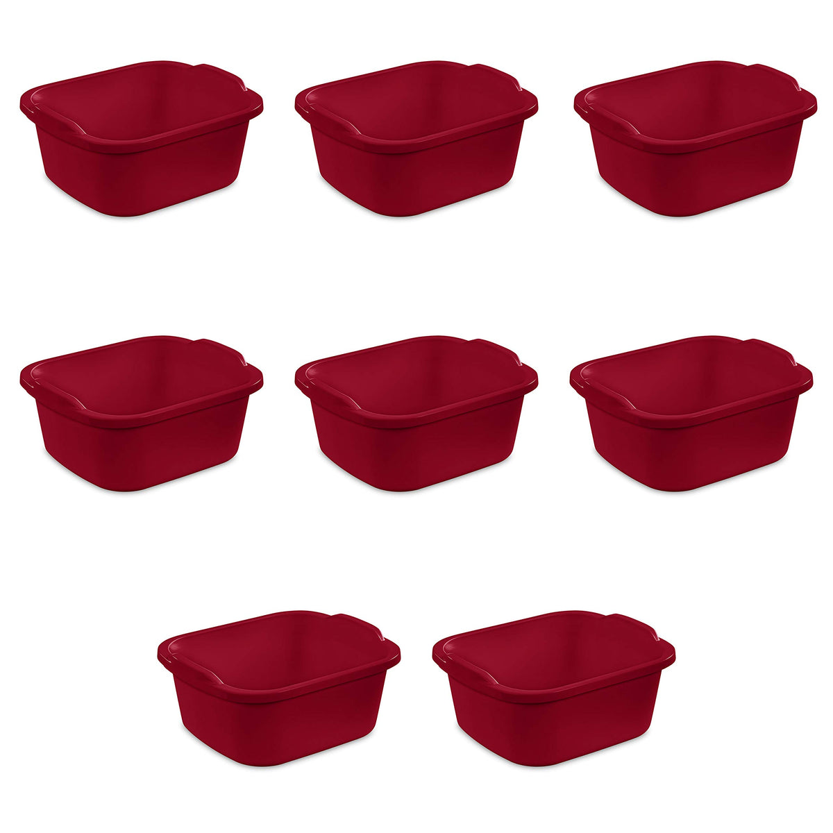 Sterilite 12 Qt Dishpan, Bin Ideal for Soaking and Cleaning Dirty Dishes in the Kitchen Sink, Red, 8-Pack