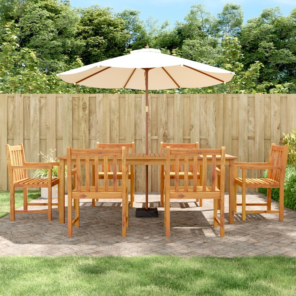 vidaXL Solid Acacia Wood Patio Dining Set - 7-Piece Outdoor Furniture with Spacious Rectangular Table and Comfort Armchairs - Brown Finish