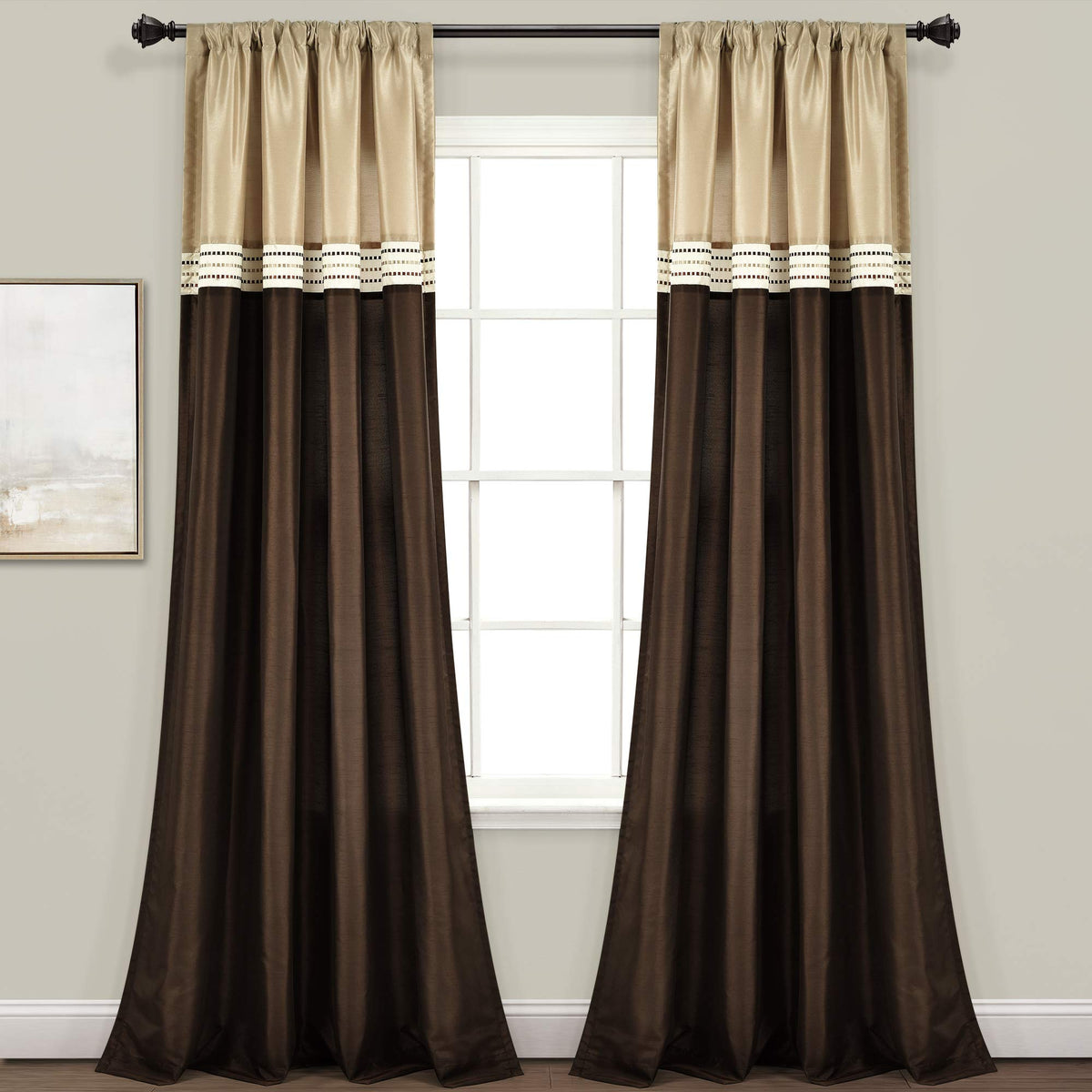 Lush Decor Terra Window Curtain Panel Pair, 84 L x 54 W, Beige & Brown