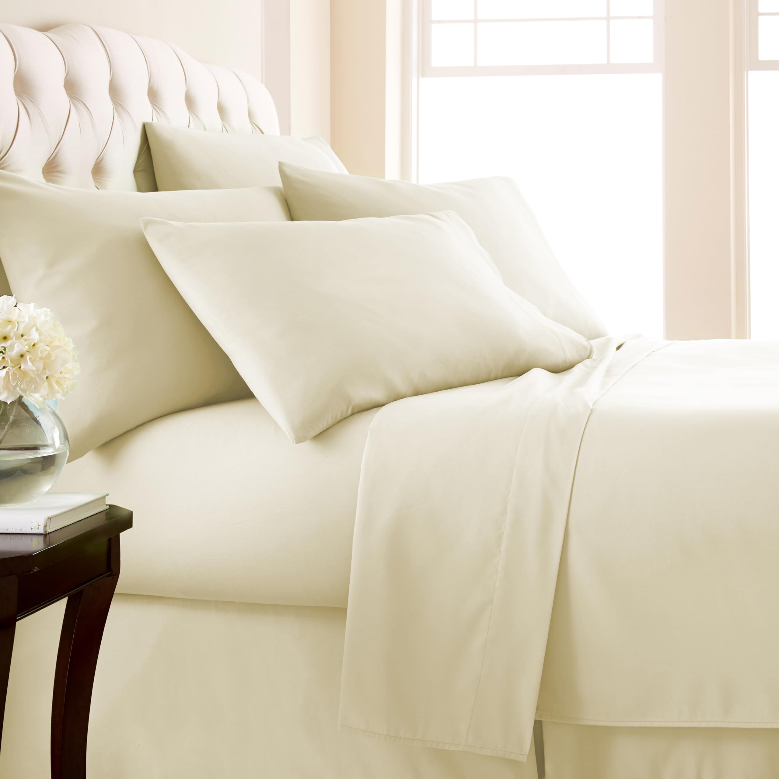 Southshore Fine Living, Inc. King 6-Piece Microfiber Bed Linen Set, Deep Pocket, Cream