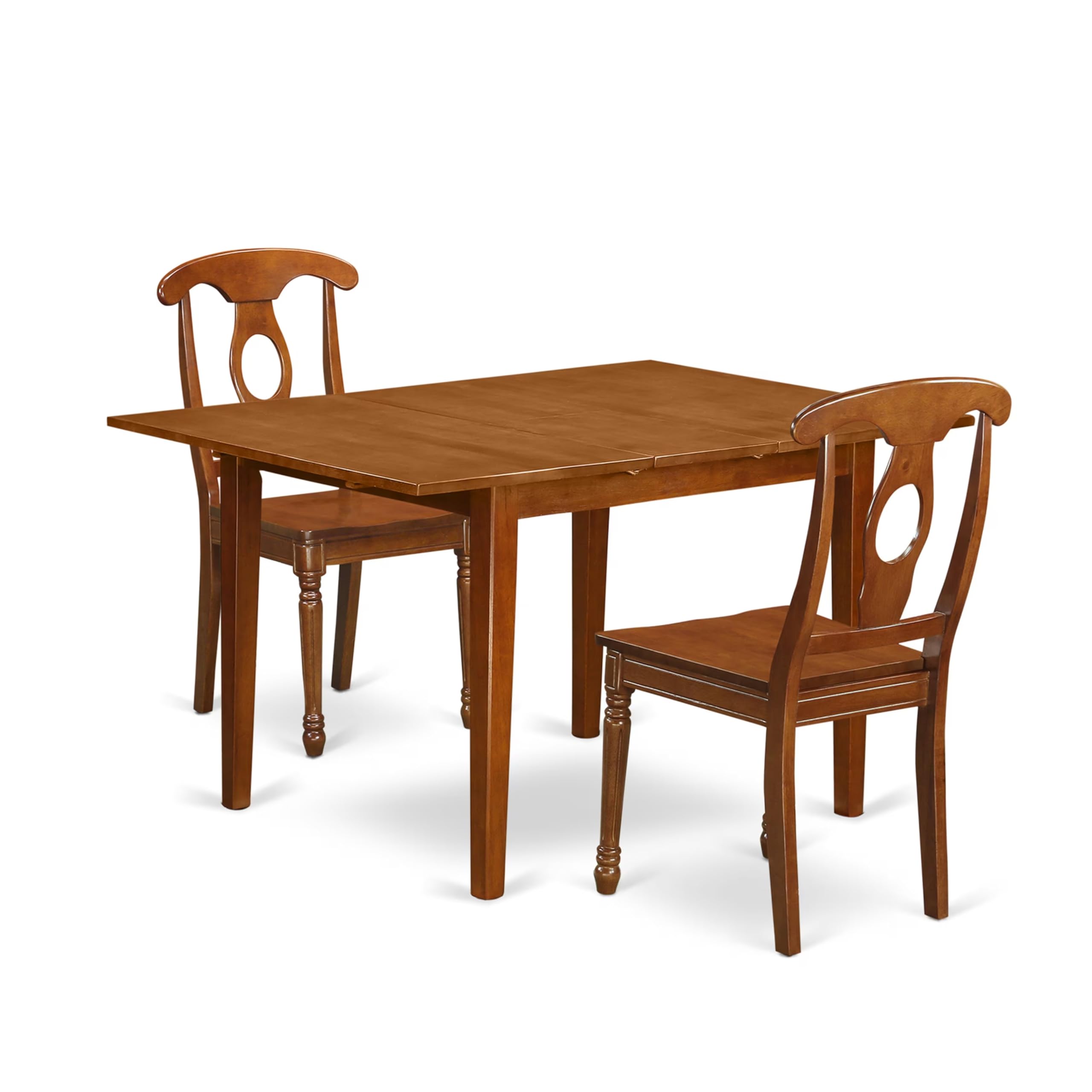 East West Furniture MLNA3-SBR-W 3 Piece Dining Room Furniture Set Contains a Rectangle Wooden Table with Butterfly Leaf and 2 Kitchen Dining Chairs, 36x54 Inch, Saddle Brown