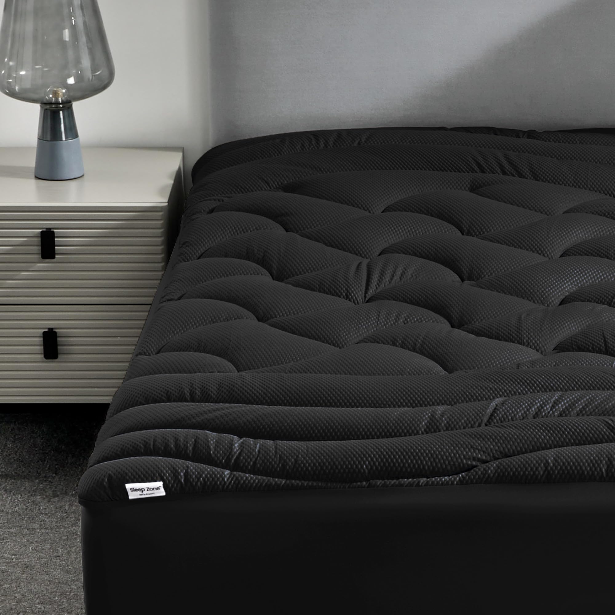 Sleep Zone King Size Cooling Mattress Topper, Premium Zoned Cool Mattress Pad Cover, Padded Mattress Protector Breathable Washable, Deep Pocket 8-21' (Black, King)